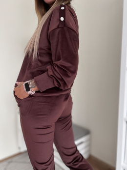 Welurowy komplet dresowy LA MER | czekoladowy | napy | bluza i spodnie | one size