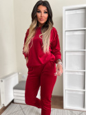 Welurowy komplet dresowy LA MER | czerwień | napy | bluza,spodnie | one size