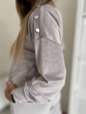 Welurowy komplet dresowy LA MER | jasny szary | napy | bluza i spodnie | one size