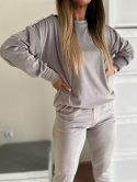 Welurowy komplet dresowy LA MER | jasny szary | napy | bluza i spodnie | one size