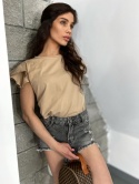 Bawełniana bluzka z falbankami ANTALYA| beż | rozmiar unwersalny