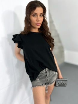 Bawełniana bluzka z falbankami ANTALYA| czerń | rozmiar unwersalny