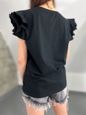 Bawełniana bluzka z falbankami ANTALYA| czerń | rozmiar unwersalny