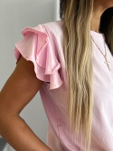 Bawełniana bluzka z falbankami ANTALYA | pudrowy róż | rozmiar unwersalny