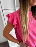 Bawełniana bluzka z falbankami ANTALYA | różowy | rozmiar unwersalny