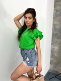 Bawełniana bluzka z falbankami ANTALYA | zieleń | rozmiar unwersalny