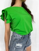 Bawełniana bluzka z falbankami ANTALYA | zieleń | rozmiar unwersalny