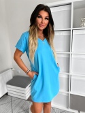 Bawełniana sukienka BELEK | jasny niebieski | kieszenie | rozmiar uniwersalny