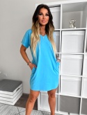 Bawełniana sukienka BELEK | jasny niebieski | kieszenie | rozmiar uniwersalny