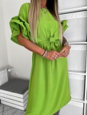 Sukienka midi CARLA | one size | limonkowy | falbany na rękawach