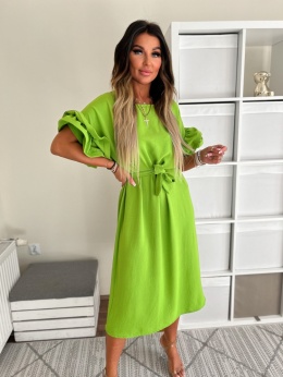 Sukienka midi CARLA | one size | limonkowy | falbany na rękawach