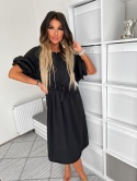 Sukienka midi CARLA | one size | czarny | falbany na rękawach