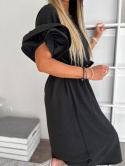 Sukienka midi CARLA | one size | czarny | falbany na rękawach