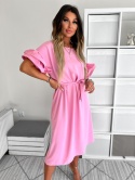 Sukienka midi CARLA | one size | róż | falbany na rękawach