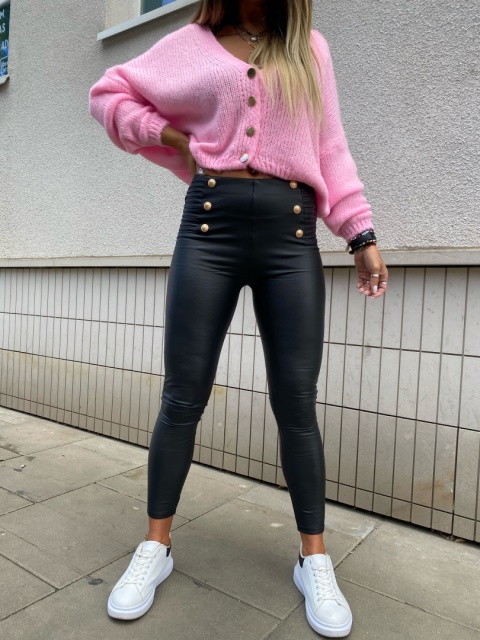 Woskowane legginsy CASPER | CZERŃ | złote guziki | S/M M/L L/XL