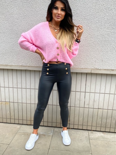 Woskowane legginsy CASPER | CZERŃ | złote guziki | S/M M/L L/XL