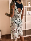 Plażowa sukienka VALLON | biel | głębokie plecy | bawełna | rozmiar uniwersalny