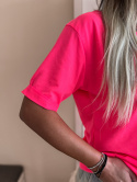 T-shirt bawełniany MEGI | neonowy róż | oversize | 100 % bawełna