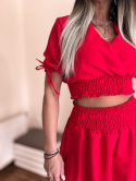 Letni komplet MINI ASHLEY | czerwony | krótka koszula+szerokie spodenki | rozmiar uniwersalny