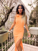 Prążkowana sukienka DOLLY | neonowa pomarańcza | one size