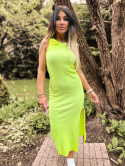 Prążkowana sukienka DOLLY | neonowa cytryna | one size