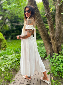 Hiszpańska sukienka MIRANDA | biel | odkryte ramiona | falbana u dołu | rozmiar uniwersalny