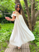 Hiszpańska sukienka MIRANDA | biel | odkryte ramiona | falbana u dołu | rozmiar uniwersalny