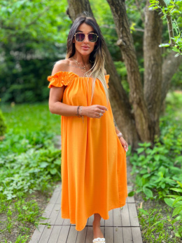 Hiszpańska sukienka MIRANDA | orange | odkryte ramiona | falbana u dołu | rozmiar uniwersalny
