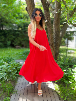 Letnia sukienka SAMANTHA | czerwony | odkryte ramiona | rozmiar uniwersalny