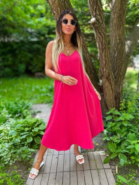 Letnia sukienka SAMANTHA | fuksja | odkryte ramiona | rozmiar uniwersalny