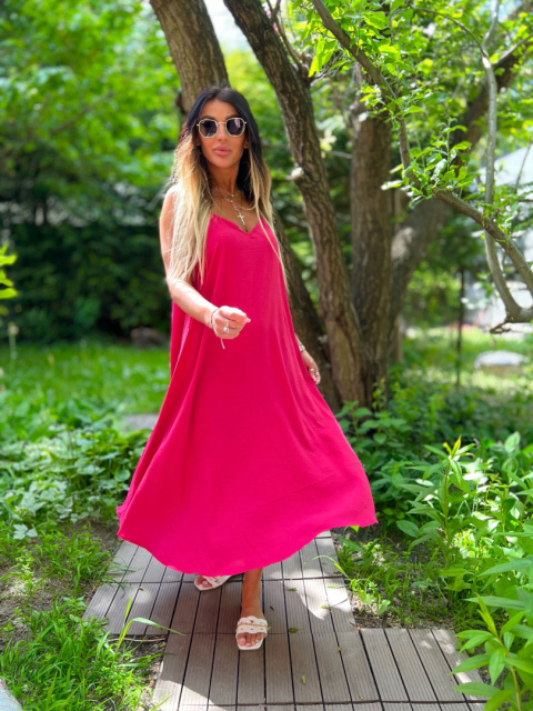 Letnia sukienka SAMANTHA | fuksja | odkryte ramiona | rozmiar uniwersalny
