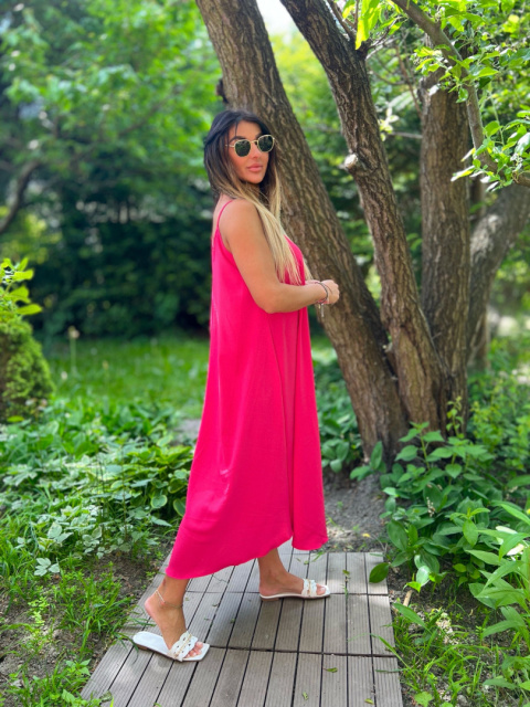 Letnia sukienka SAMANTHA | fuksja | odkryte ramiona | rozmiar uniwersalny