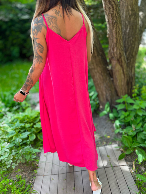 Letnia sukienka SAMANTHA | fuksja | odkryte ramiona | rozmiar uniwersalny