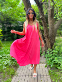 Letnia sukienka SAMANTHA | neonowy róż | odkryte ramiona | rozmiar uniwersalny