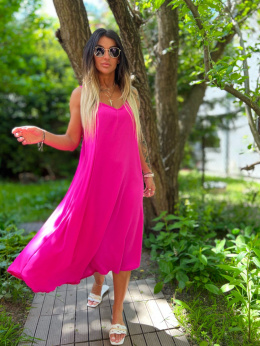 Letnia sukienka SAMANTHA | róż barbie | odkryte ramiona | rozmiar uniwersalny