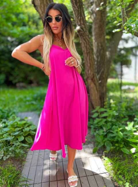 Letnia sukienka SAMANTHA | róż barbie | odkryte ramiona | rozmiar uniwersalny