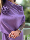 Sukienka z różą CARRIE | lila | one size | elegancki fasonb