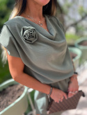 Sukienka z różą CARRIE | oliwka | one size | elegancki fason