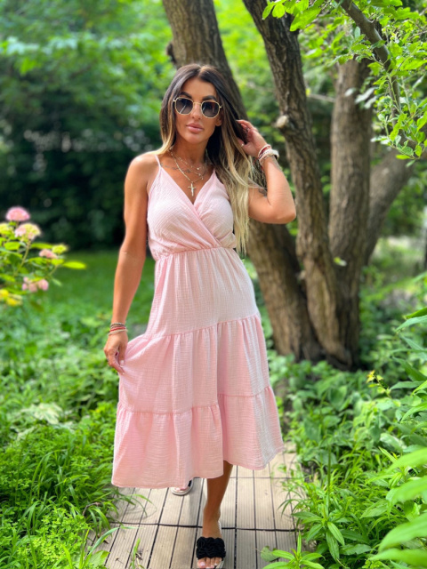 Letnia sukienka POPPY | blady róż | muślin | one size