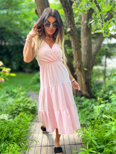 Letnia sukienka POPPY | blady róż | muślin | one size