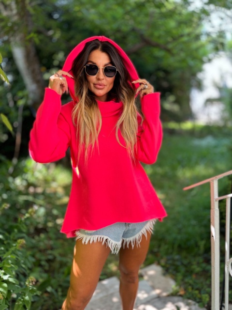 Ocieplana bluza TAMPICO z kominem/kapturem | neonowa malina | one size | polski produkt