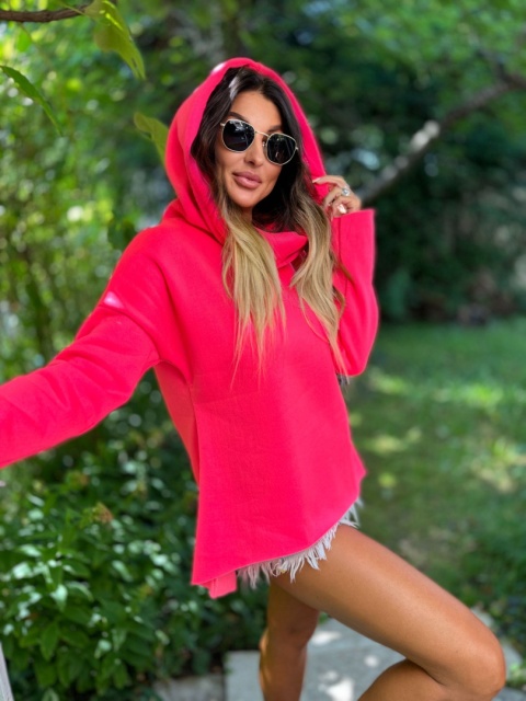 Ocieplana bluza TAMPICO z kominem/kapturem | neonowa malina | one size | polski produkt